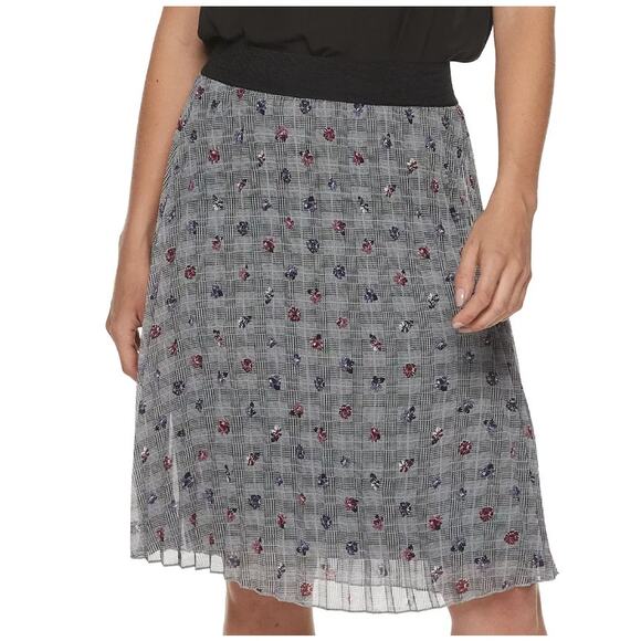 Elle Dresses & Skirts - Elle Gyan Black Grey Houndstooth Floral Pull-on Skirt Women's Size Large